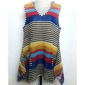KAKTUS Hooded Swimsuit Cover Up Colorful Striped Tunic Netting Pockets Beach